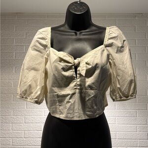 Vero Moda Cream‎ Puff Sleeve Crop Blouse